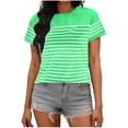 thumbnail image 2 of Womens Striped Crop Top Casual Short Sleeve Crewneck T Shirt Soft Relaxed Fit Boxy Summer Tee,Size XL, 2 of 6