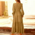 thumbnail image 5 of Women's Maxi Dress Long Sleeve V-Neck Loose Fit Button Down Cotton Linen Retro Swing Dress for Spring Fall Casual Daily Wear,Brown,2XL, 5 of 7