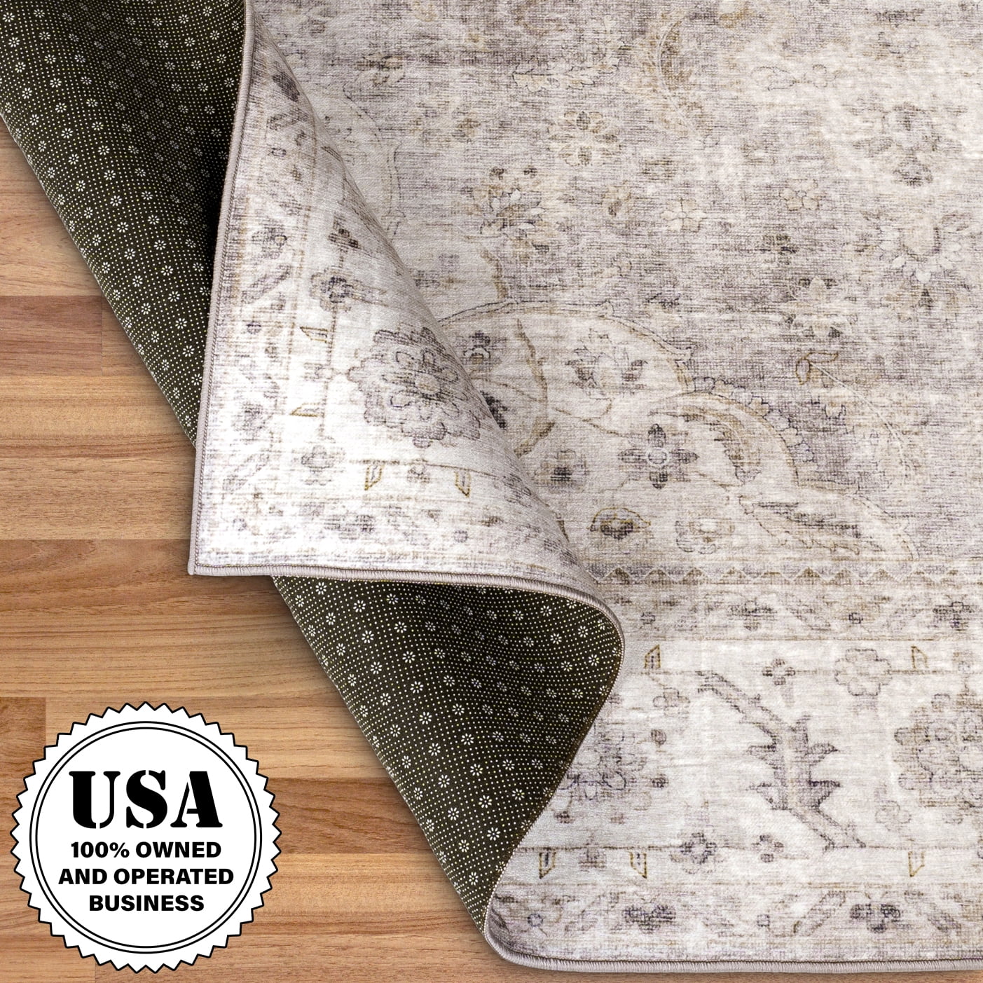 ReaLife Machine Washable Rug - Stain Resistant, Non-Shed - Eco-Friendly, Padded, Family & Pet Friendly - Made from Premium Recycled Fibers - Vintage Bohemian Medallion - Beige Ivory, 7'6" x 9'6"