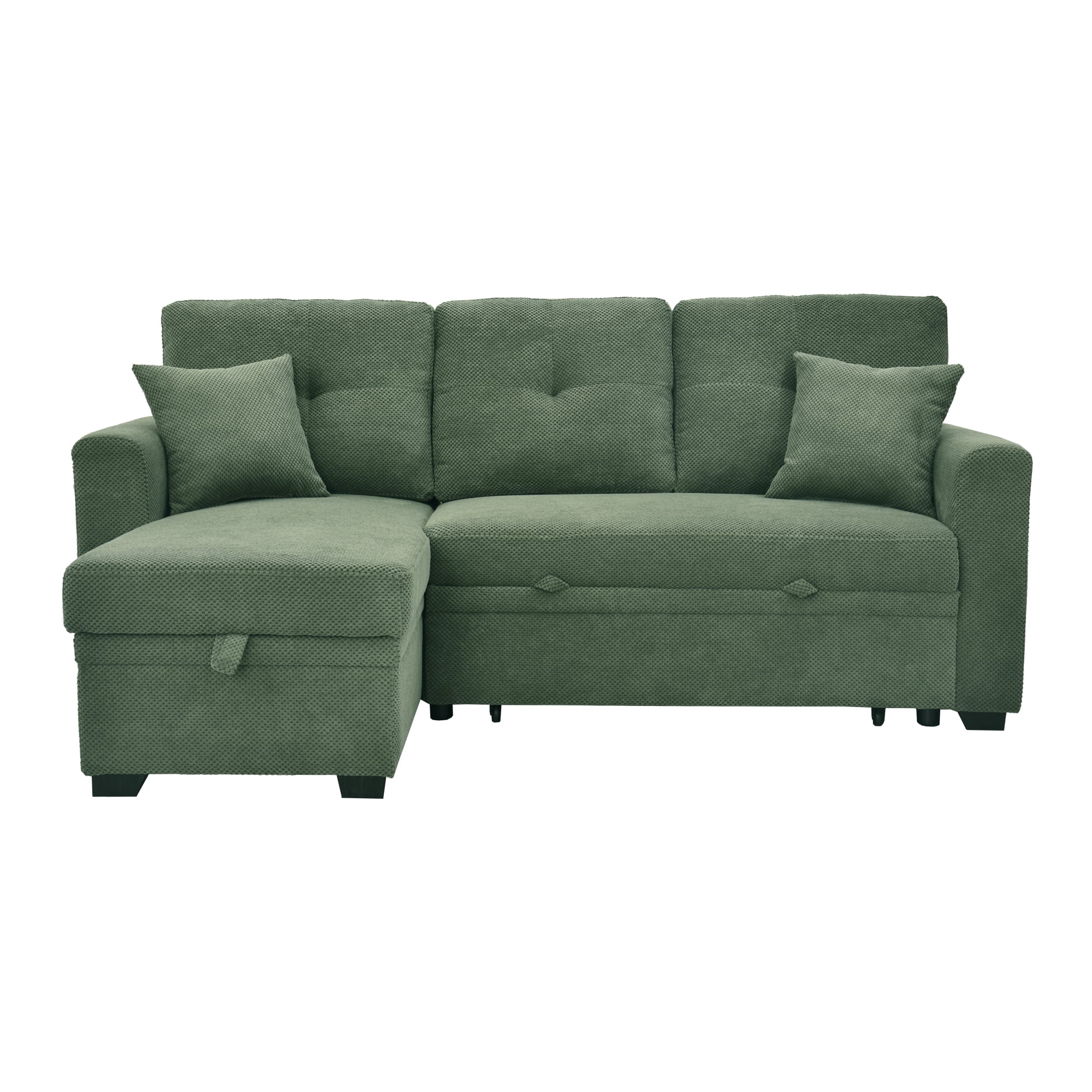 Leumius L Shaped Sectional Sofa with Pull Out Bed and Storage Chaise, 3 Seater Sectional Couch Convertible Sofa Bed for Small Space, Apartment & Guest Room, Dark Green