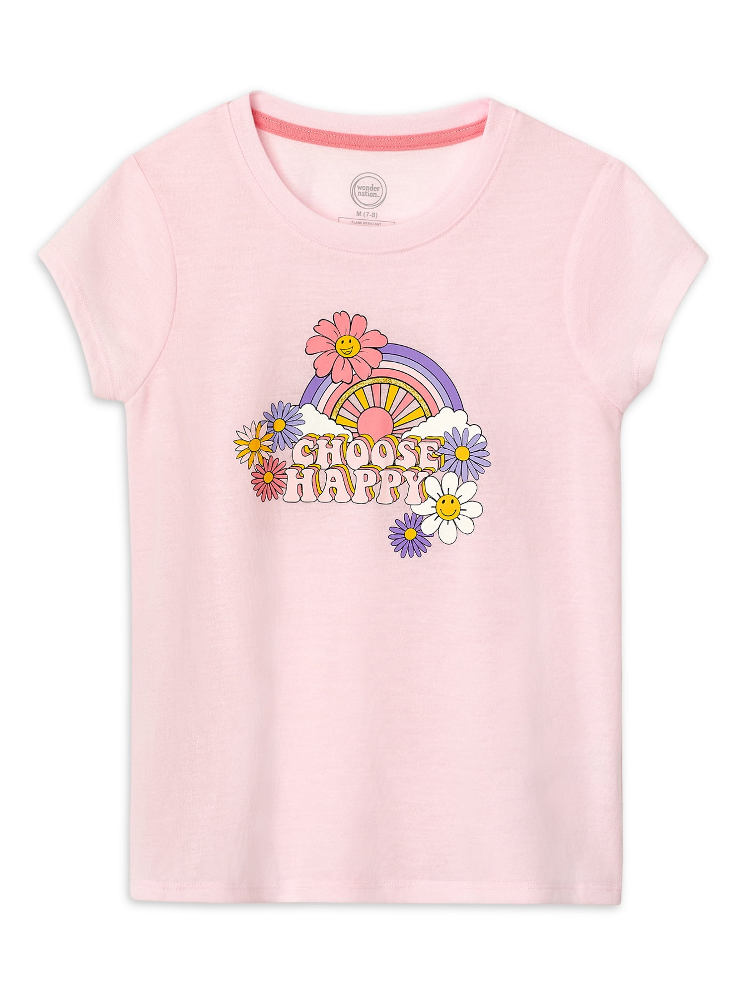 Wonder Nation Girls Short Sleeve Top and Sleep Shorts Pajama Set, 2-Piece, Sizes 4-18 & Plus