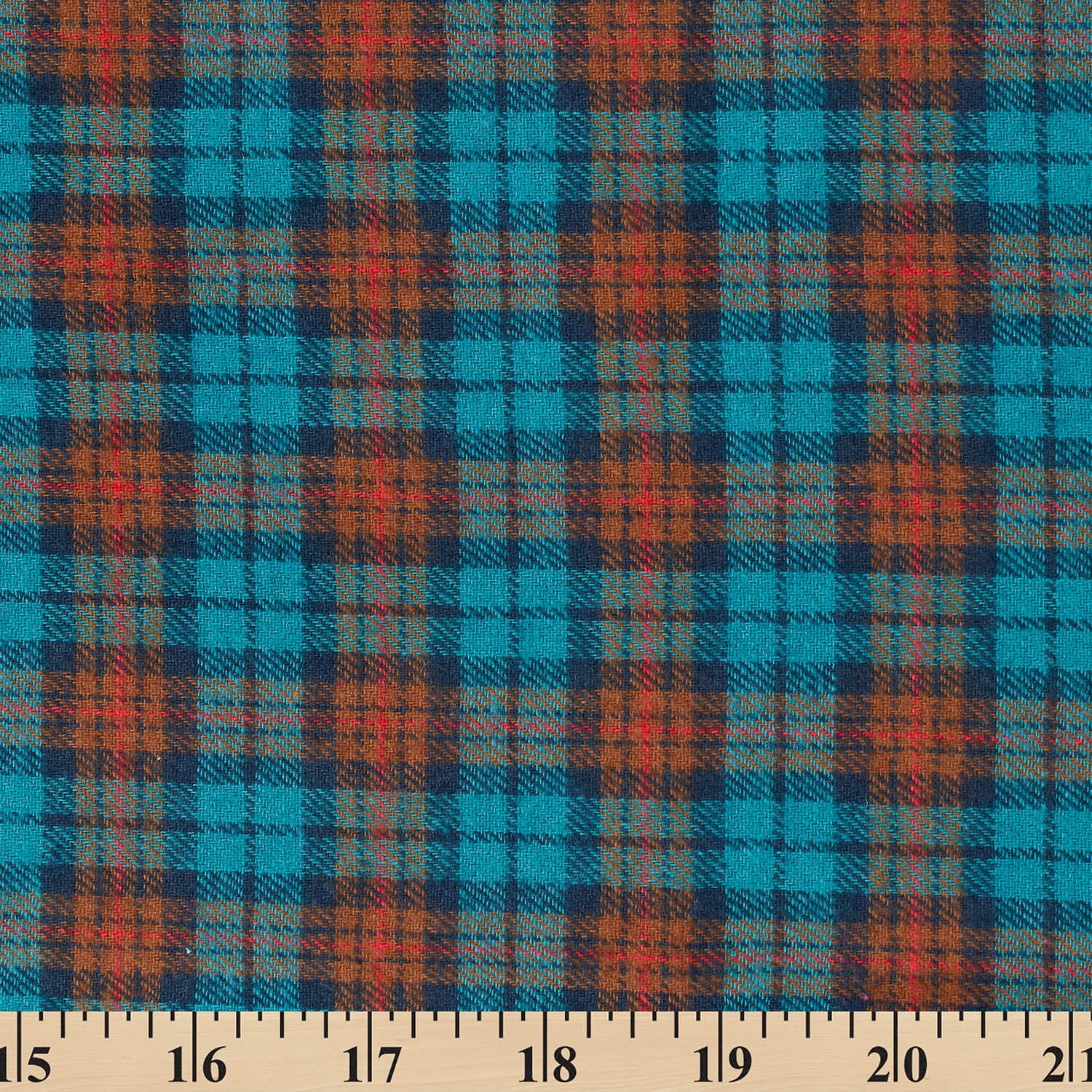Flannel Brushed Hypoallergenic Cotton Tartan Plaid Geometric #16 Yarn Dyed Fabric By The Yard To Sew Apparel, Accessories, & Décor - Rust / Teal (10 Yards)