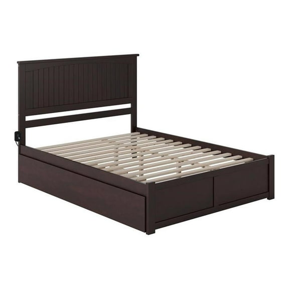 Pemberly Row Queen Solid Wood Bed with Twin XL Trundle in Espresso
