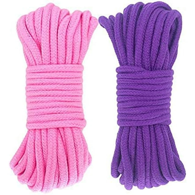 Soft Rope Cord, 2pack Soft Cotton Rope Thick Cotton Cord Craft Rope Thick Cotton Twisted Cord Each Rope10 M/33 Feet 8 MM (Pink+ Purple)by Torubia