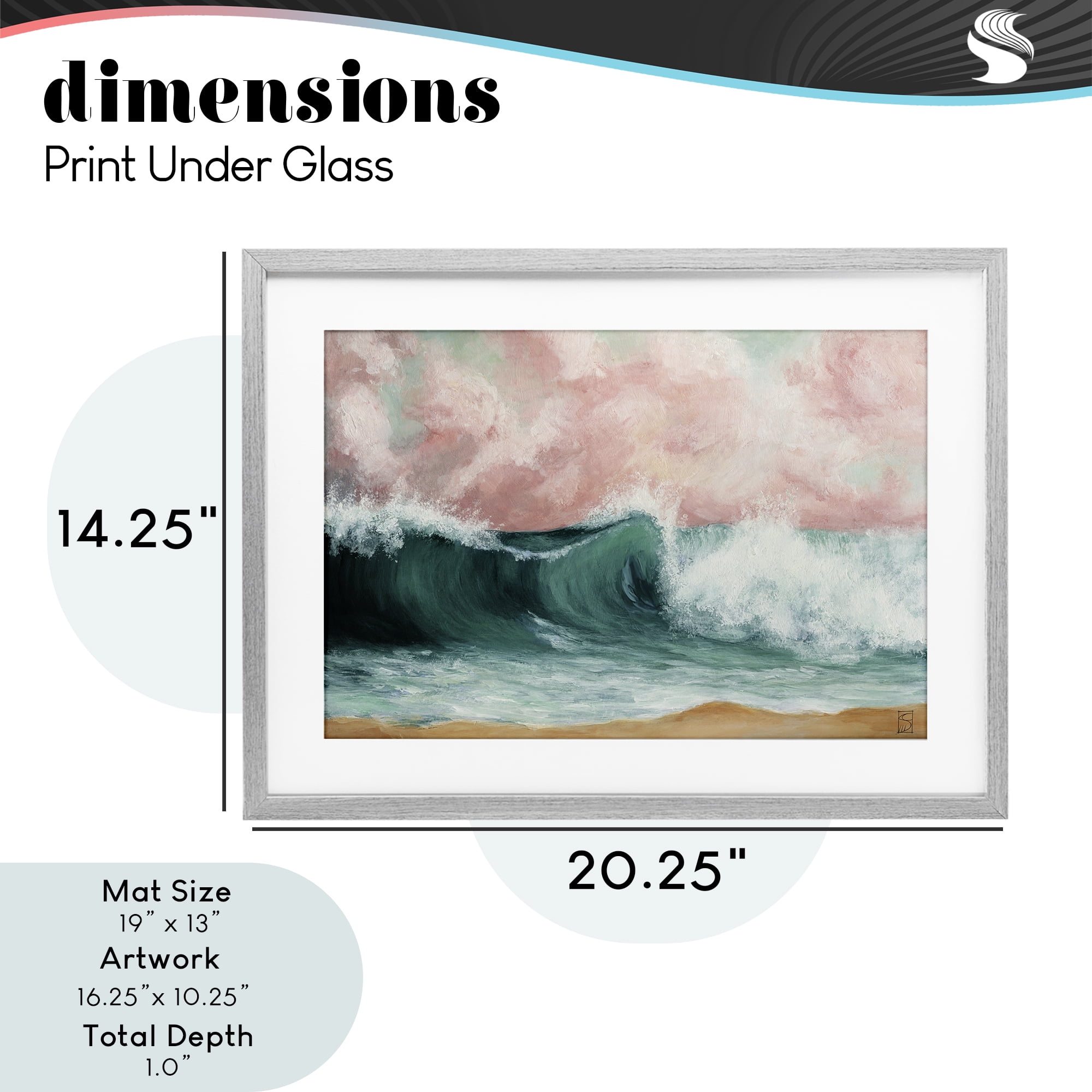 Crashing Seascape Waves Gray Framed Print Under Glass, design by Sara Culpepper