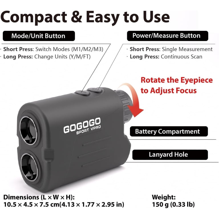 Gogogo Sport Vpro Golf Rangefinder 650 Yards, 6X Magnification