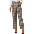 thumbnail image 1 of Pantalones largos rectos de cintura elástica con botones y cremallera de cuadros para mujer INSPIRE CHIC XL beige y negro, 1 of 6