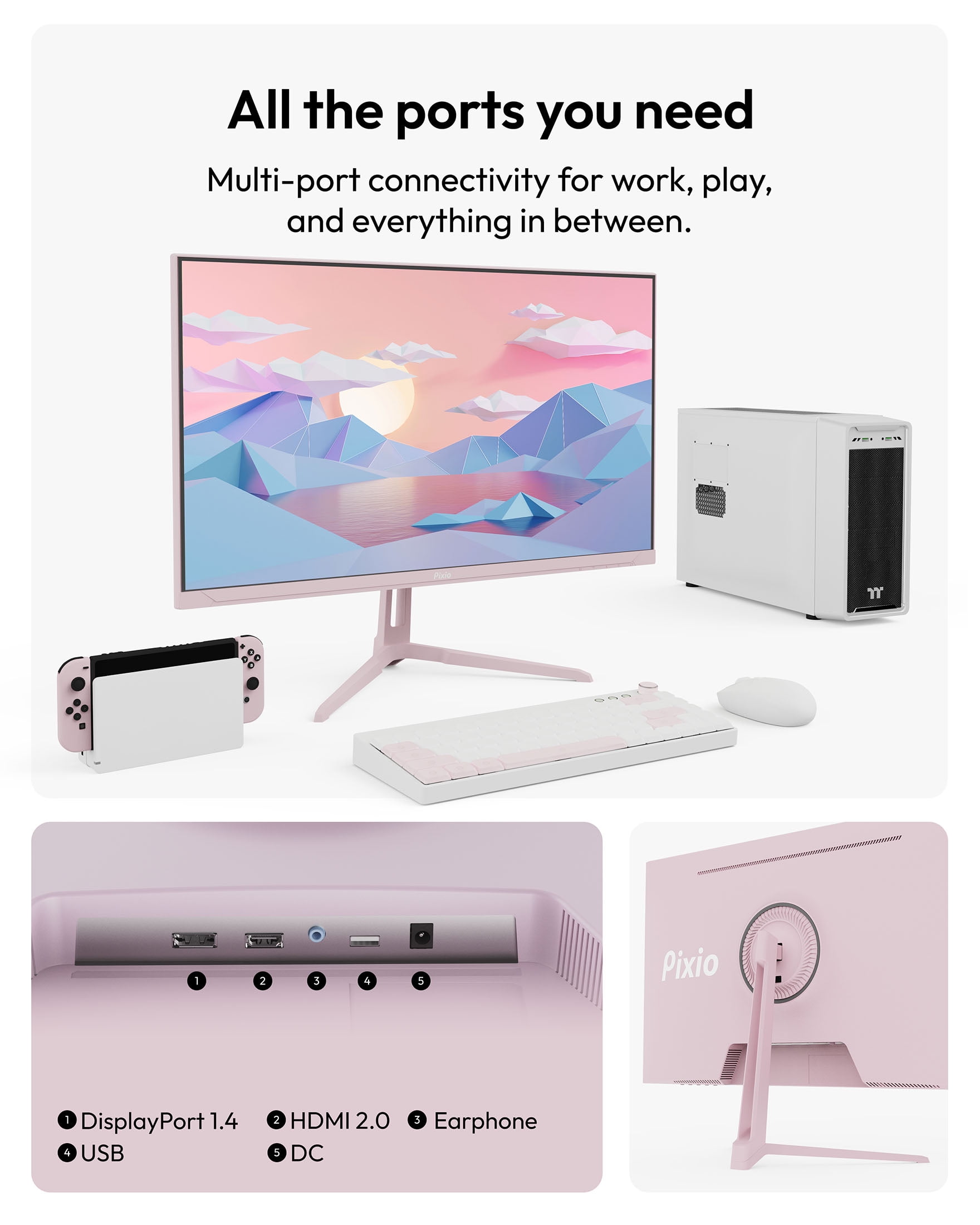 Pixio PX275 Wave Pink 27 inch 100Hz Refresh Rate QHD 1440p Resolution IPS Panel 1ms MPRT Response Time Gaming Monitor with Adaptive Sync
