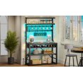 thumbnail image 6 of Bakers Rack with Power Outlet, 6-Tier Coffee Bar, Microwave Stand with Wine Rack, LED Lights and 10 Hooks, Bakers Racks for Kitchens with Storage, Grey, 6 of 9