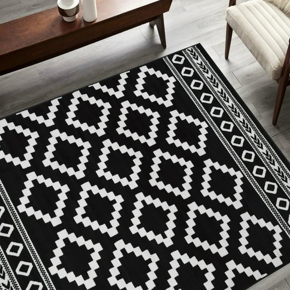 HR Southwestern Rug for Living Room Antiqued Trellis Black and White Area Rug Boho Dcor Rugs 8x10 for Bedroom