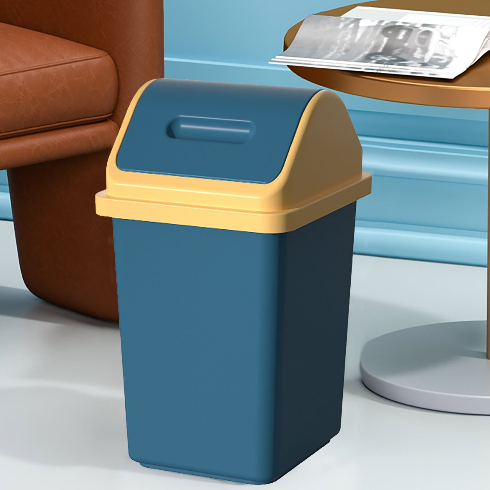 Slim Flip-Top Bathroom Trash Can with 360° Rotating Lid, Leak-Proof Household Garbage Bin for Toilet Kitchen Bedroom, Space-Saving Large Capacity Waste Basket