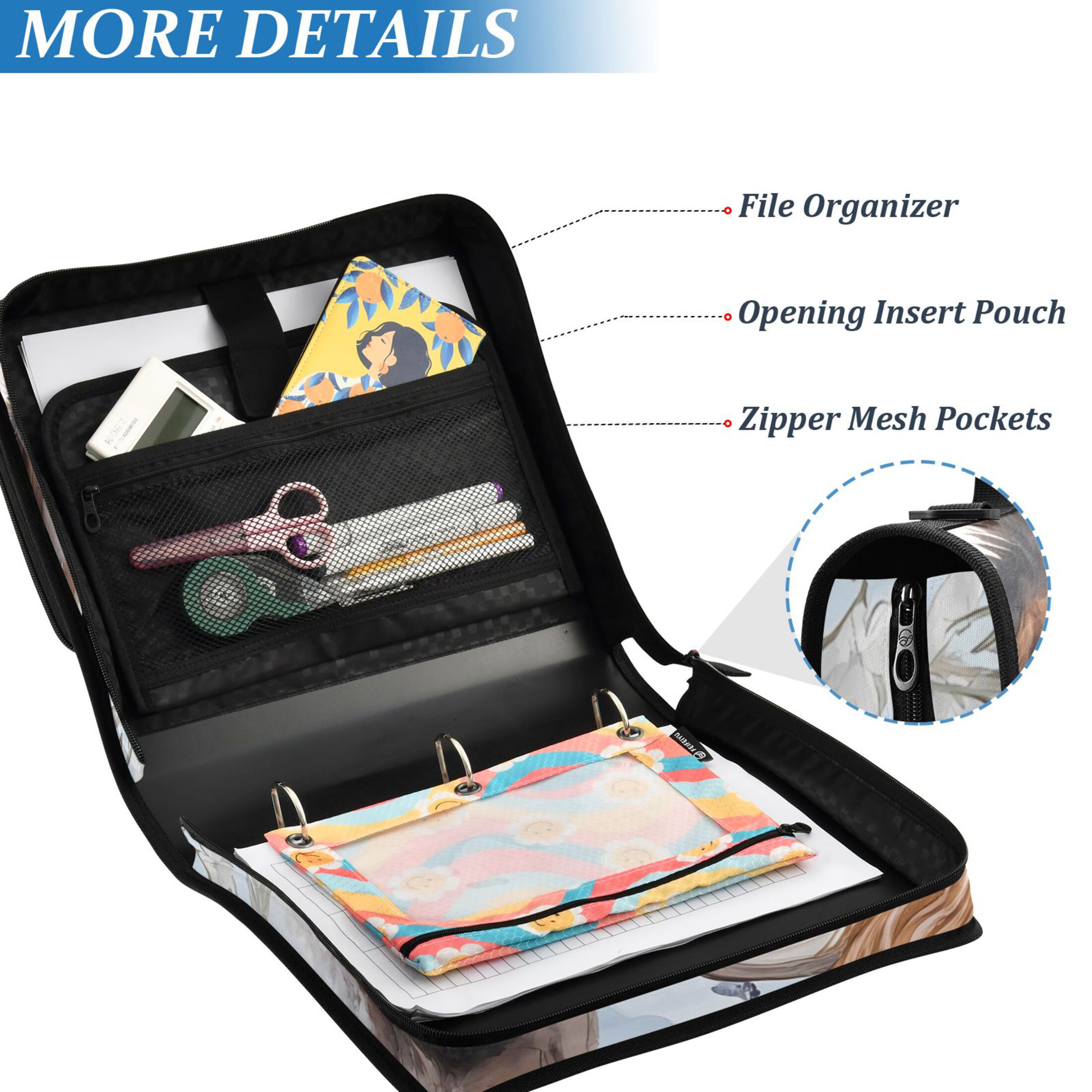 ALAZA Zipper Binder Highland Cattle Flower-w6 3 Ring Trapper Keeper File Folder Organizer Bag