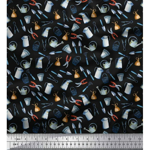 Soimoi Black Cotton Duck Fabric Garden Tool Hardware Decor Fabric Printed Yard 44 Inch Wide