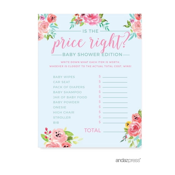 Koyal Wholesale Pink Roses English Tea Party Baby Shower Collection, Is The Price Right Game Cards, 20-Pack