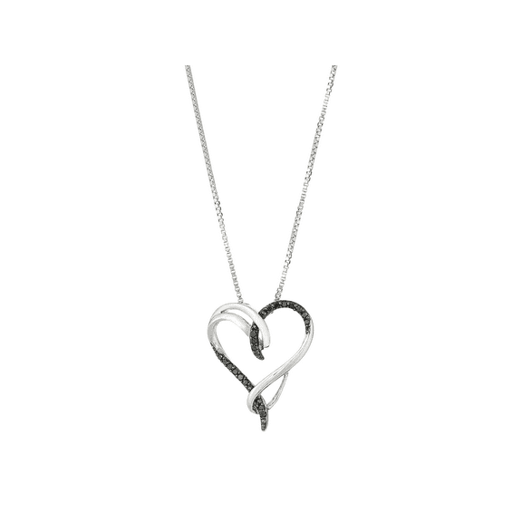 Women's Finecraft 1/10 cttw Black Diamond Interlocking Heart Pendant Necklace in Sterling Silver, 18"
