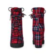thumbnail image 5 of BLISSFUL STEP Women's Ankle Boots Plaid Combat Chunky Heel Lace-Up Platform High Heel Buckle Boots Red 7, 5 of 6