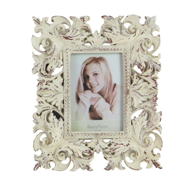DecMode 2ASST 9 x 11 (4x6) White Polystone Traditional Photo Frame, Set  of 2 