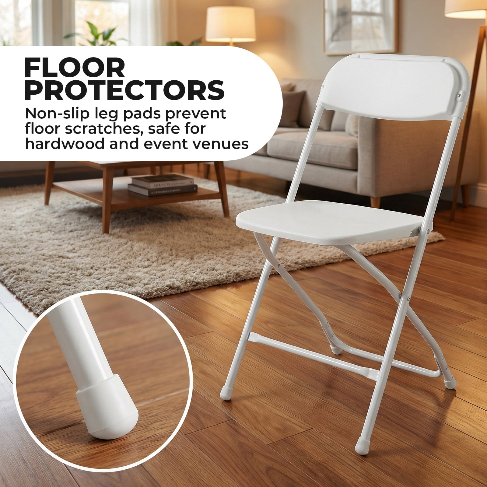 Alvantor Folding Chairs, 4/6/10-Pack White Indoor Outdoor Stackable Portable for Events, Offices, Weddings