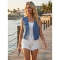 thumbnail image 7 of DARING DIVA Women's V Neck Button Up Sleeveless Cropped Denim Vest S Light Blue, 7 of 7