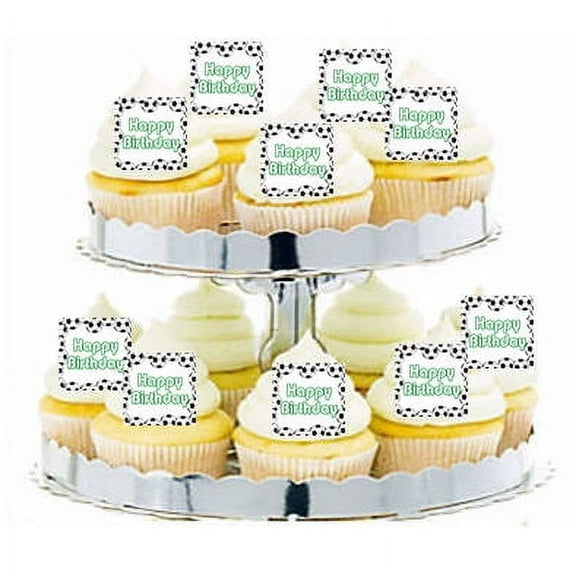 24pk Soccer Happy Birthday Edible Cupcake Decoration Toppers / Picks