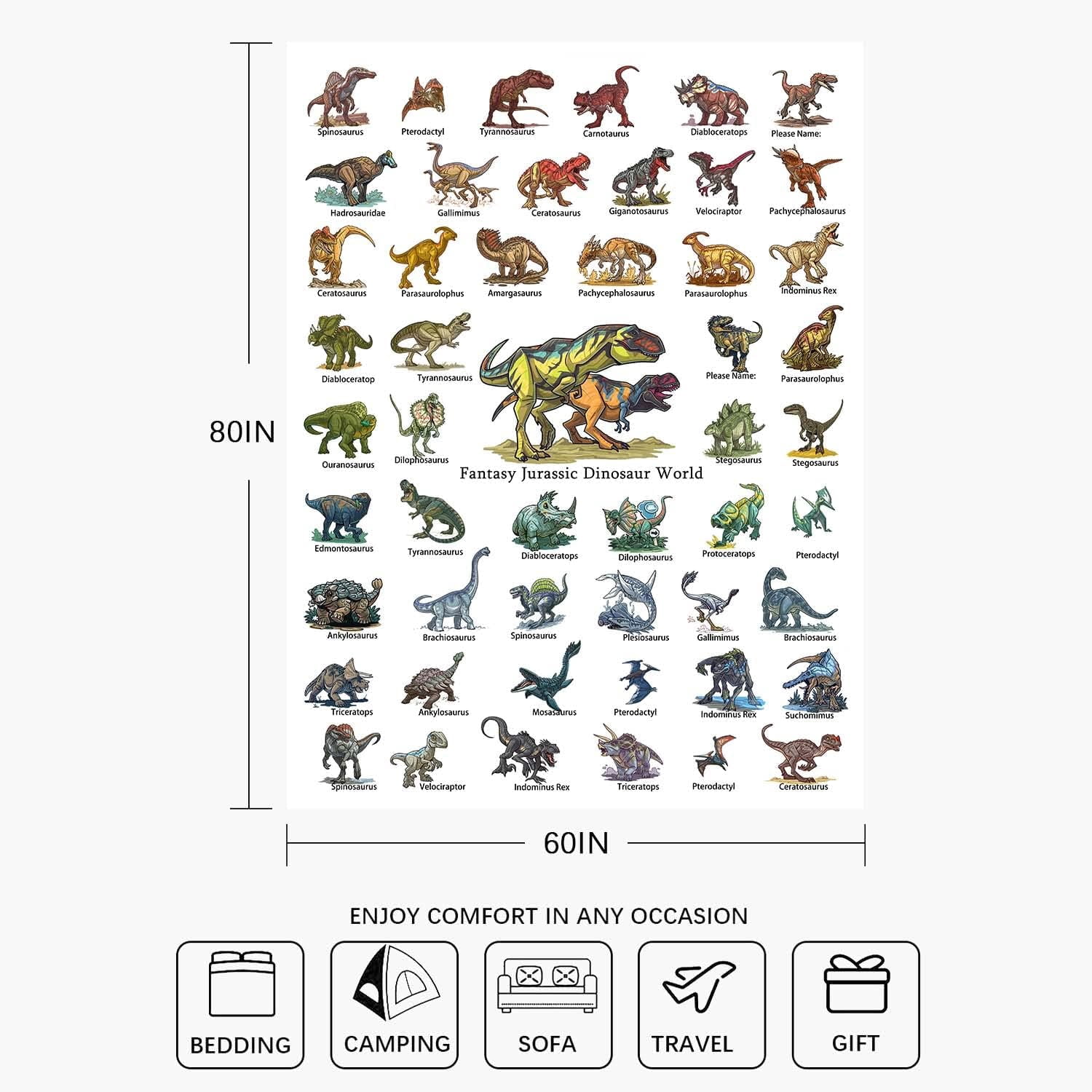 Dinosaur Blanket for Boys - Jurassic Dino Kids Teens Sofa Bed Plush Blanket, Soft Cozy Flannel Blanket Dinosaur Room Decor Gifts for Boys 50x60 Inches