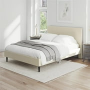 Mainstays Vera Upholstered Velvet Platform Bed, No Box Spring Required, Queen, Cream