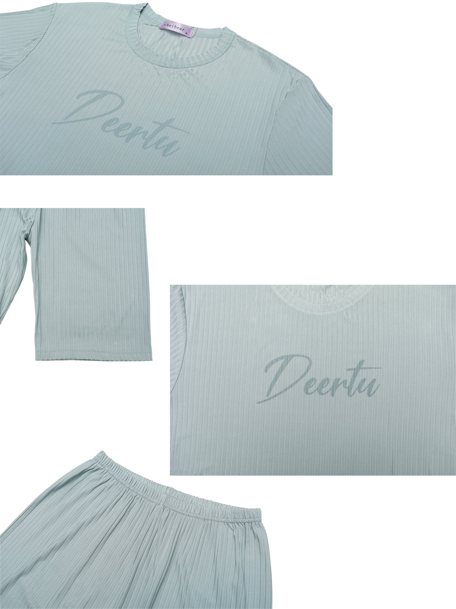 Unique Bargains Womens Short Sleeve with Capri Pants Letters Family Pajama Sleepwear Sets