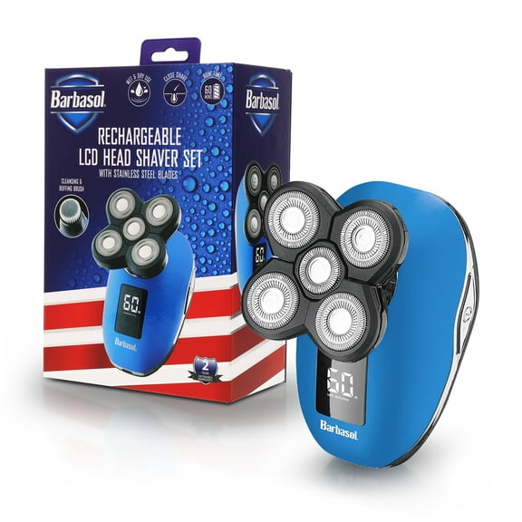 Barbasol Signature LCD 5 Electric Head Shaver for Men, Wet & Dry Use with Polishing Brush