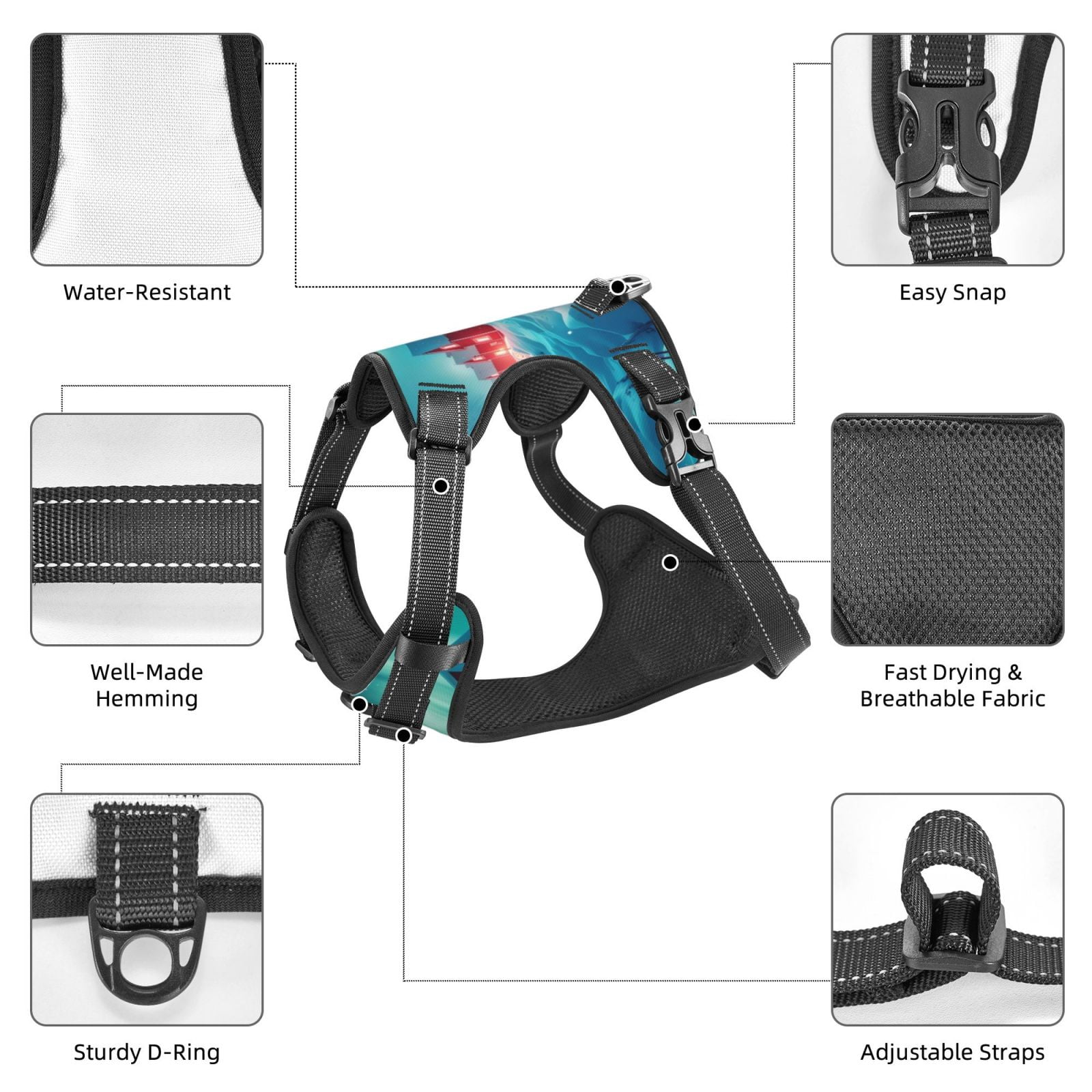 Vsdgher Aurora Borealis Village Dog Harness, No-Pull Pet Harness, Dog Vest, Pet Vest for Small to Large Dogs-