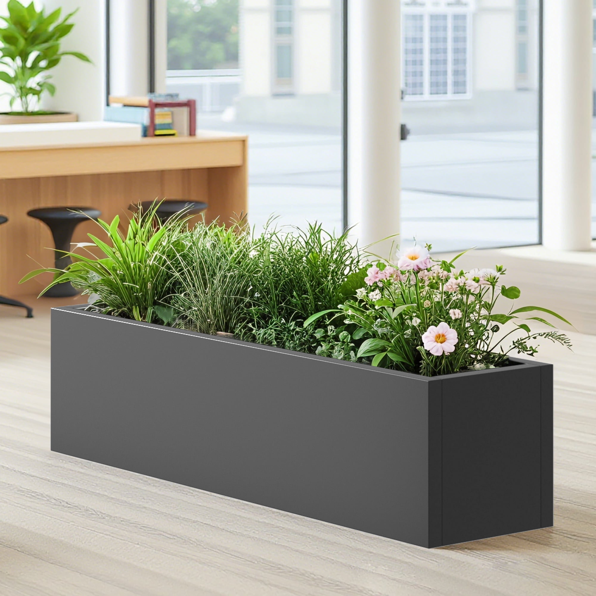 MAYEERTY 36*10"Large Metal Rectangular Planter with Drainage Holes for Tall Plants&High-Traffic Areas