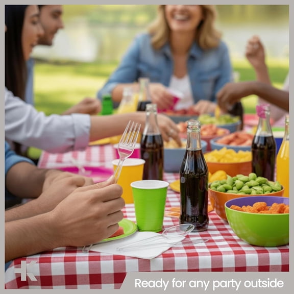 Bakken Disposable Cutlery Set 1000 Pieces Forks, Heavy Duty Plastic Silverware, BPA-Free Food-Grade Materials, Heat-Resistant, Reusable Utensils for Parties, Catering, BBQs, and Everyday Use, Clear