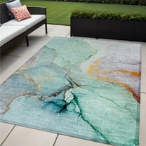HomeRoots 559716 5 x 8 ft. Teal Abstract Washable Non Skid Indoor Outdoor Rectangle Machine Woven Area Rug