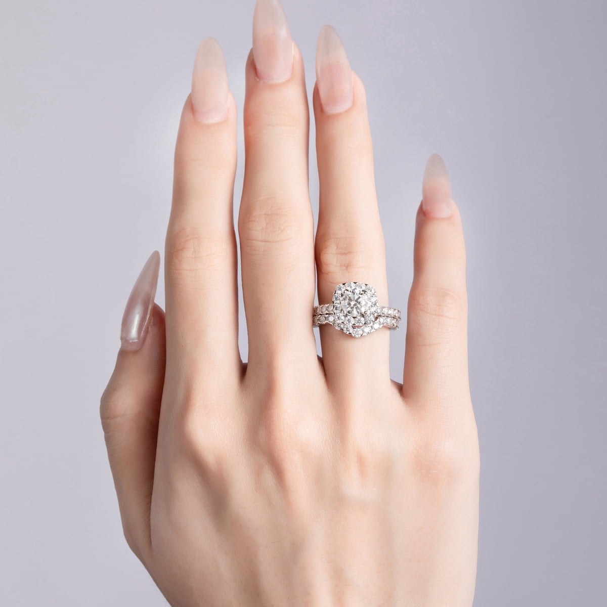 Bo.Dream 3.2ct Moissanite Wedding Bridal Set S925 Sterling Silver Halo Engagement Ring Set for Women