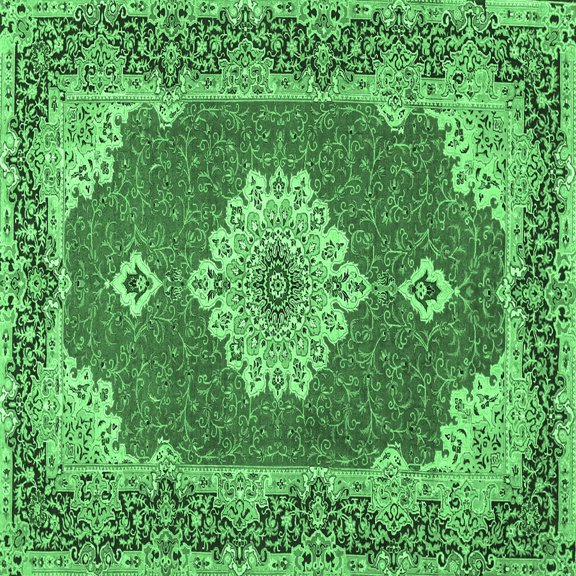 Ahgly Company Indoor Square Medallion Emerald Green Traditional Area Rugs, 3' Square