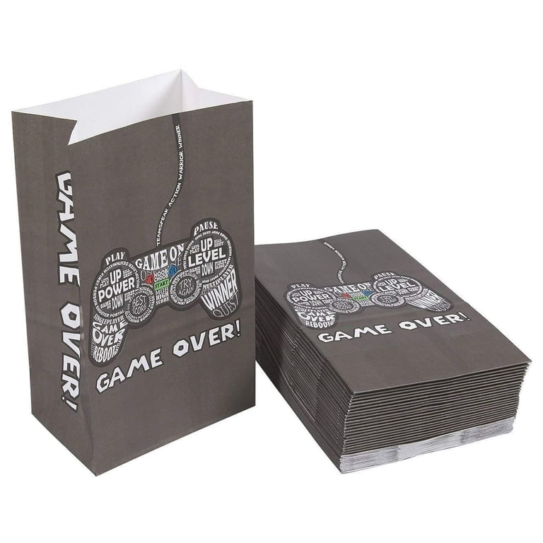 Video Game Theme Birthday Gift Bags - Blue Gamer Design With Card & Tissue, Party Favor Bags For Kids