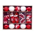 thumbnail image 1 of Set de 45 adornos navideños para árbol de Navidad, bolas colgantes surtidas. Rojo Blanco, 1 of 9