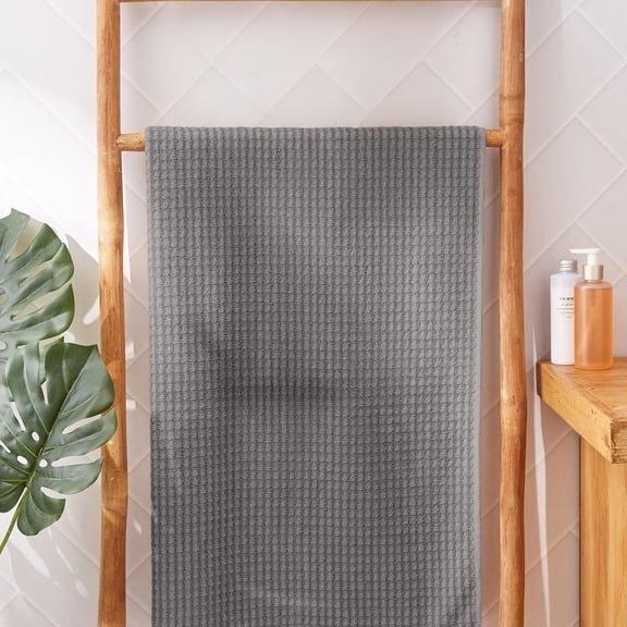Linenwalas 100% Bamboo Waffle Quick Dry Bath Towel 400 Gsm | Ultra Soft, Super Absorbent Luxury Bathroom & Travel Friendly Light Weight Bath Towel (Grey)