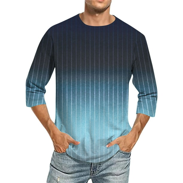 Camisas de Manga Larga para Hombres Imprimir Casual Cuello Redondo Blusa de Manga Corta, Camisas de Lino para Hombres