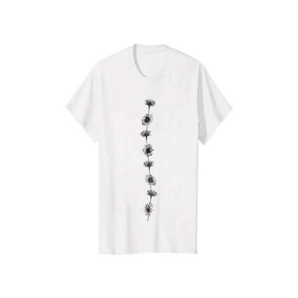 Camiseta de manga corta con cuello redondo y estampado floral 100 % algodón para mujer. Corte holgado, transpirable, ideal para senderismo, camping y uso informal. Lavable a máquina. Regalo para vacac