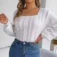 thumbnail image 4 of YUGYXL Womens Fall Sweaters Cable Knit Square Neck Lantern Sleeve Casual Loose Cute Vintage Pullover Top Trendy Clothes White M, 4 of 8