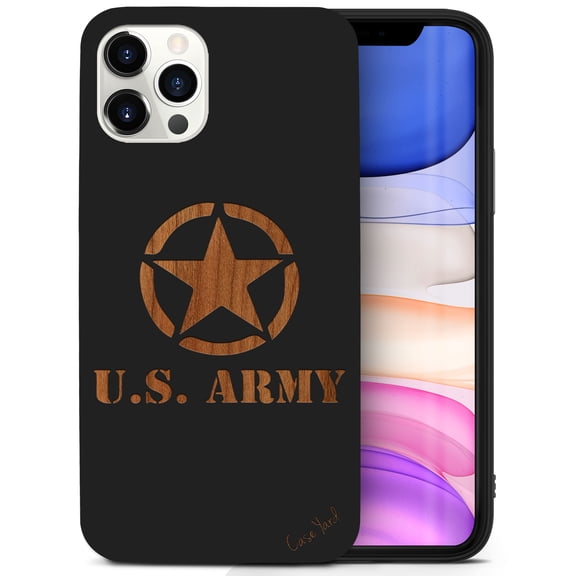 Case Yard Wooden Case for iPhone-11-Pro Soft TPU Silicone cover Slim Fit Shockproof Wood Protective Phone Cover for Girls Boys Men and Women Supports Wireless Charging US Army Logo Design
