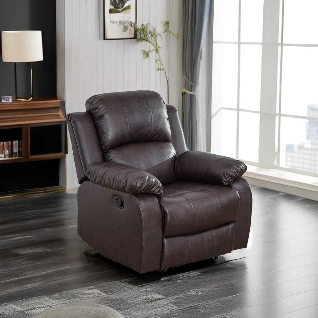 JESTOP Manual Recliner Chair, Overstuffed Faux Leather or Upholstered Single Sofa for Living Room Bedroom