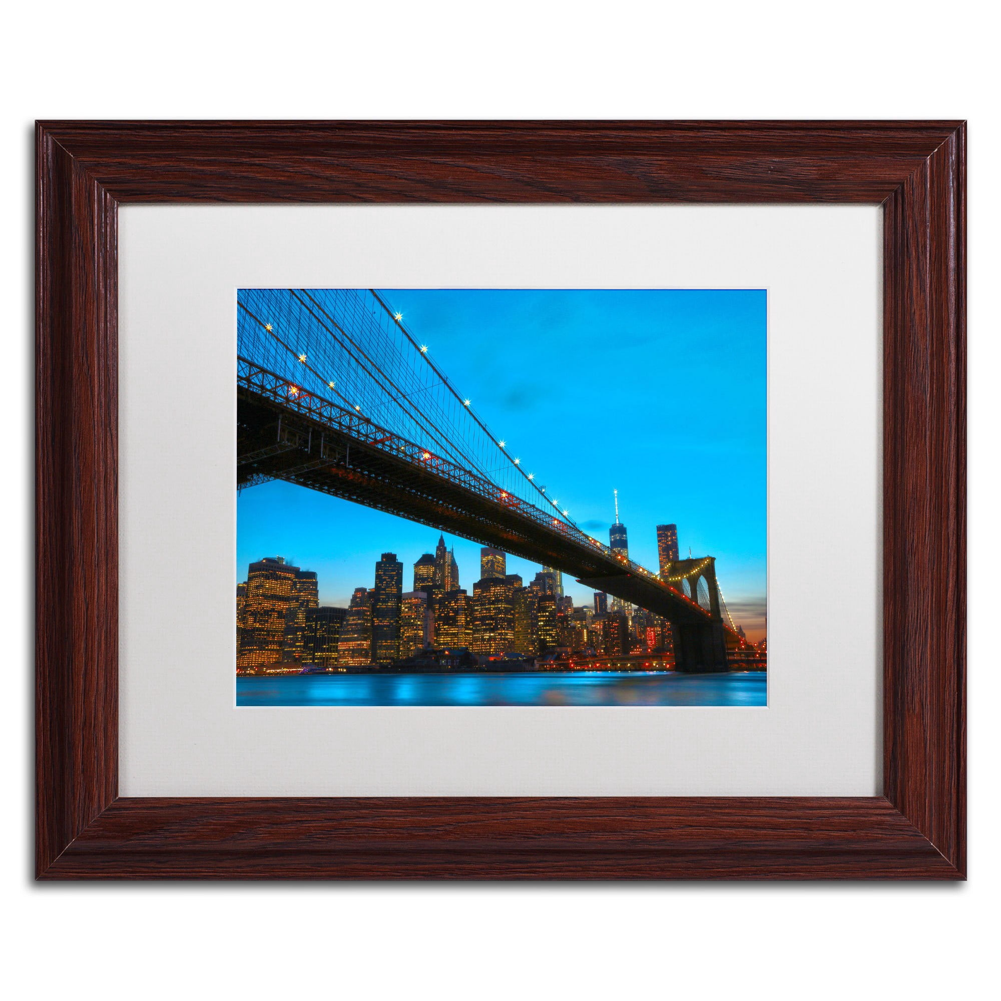 Trademark Fine Art "Brooklyn Bridge 1" Canvas Art by CATeyes, White Matte, Wood Frame