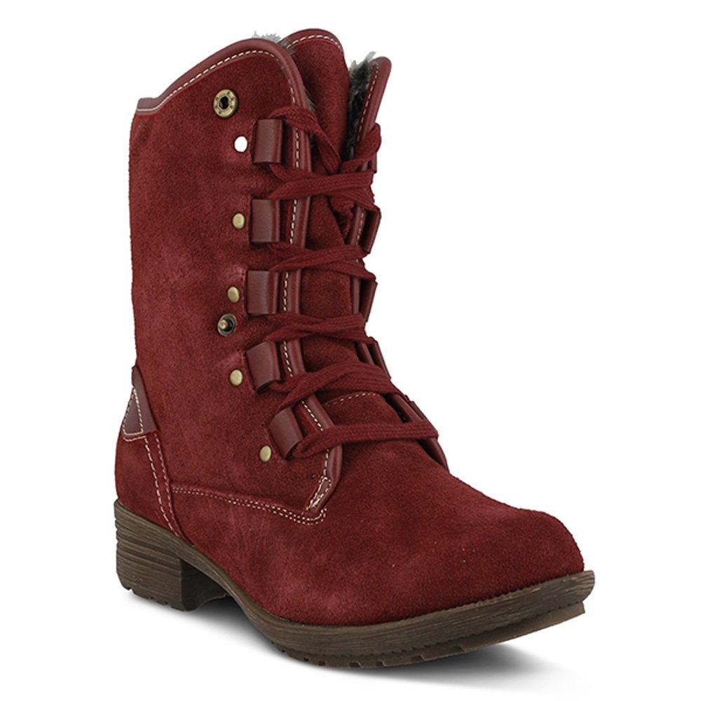 Spring Step Spring Step Women's Bridge Mid Calf Boots Red Suede Faux Fur Textile 38 M EU 7.58