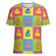 thumbnail image 5 of Colorful Rubber Ducks Pattern Womens Tops Women's Fashion Casual Short Sleeve Flower Print Round Neck Pullover Top Blouse, 5 of 6
