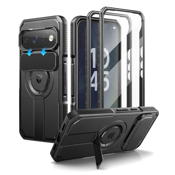 Dexnor for Google Pixel 11 Pro XL Case with Camera Cover & Kickstand & Screen Protector & 2 Front Frames, Compatible with MagSafe, Rugged Shockproof Bumper Cases Magnetic Protective Cover,Black