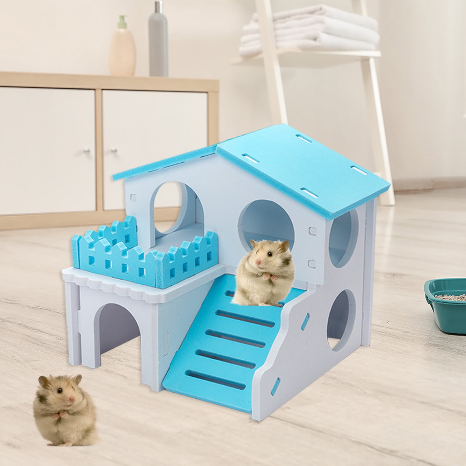 IVYRISE Small Animal Pets Playground Natural Wooden Seesaw Play Cube Tunnel Cage Home Hide Balance Toy for Small Hamster Mice Gerbil Guinea Pig 