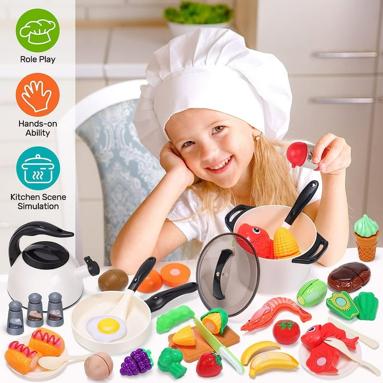 CUTE STONE Microwave Toys Kitchen Play Set, Kids Pretend Play Electronic  Oven with Play Food, Kids Cookware Pot and Pan Toy Set, Cooking