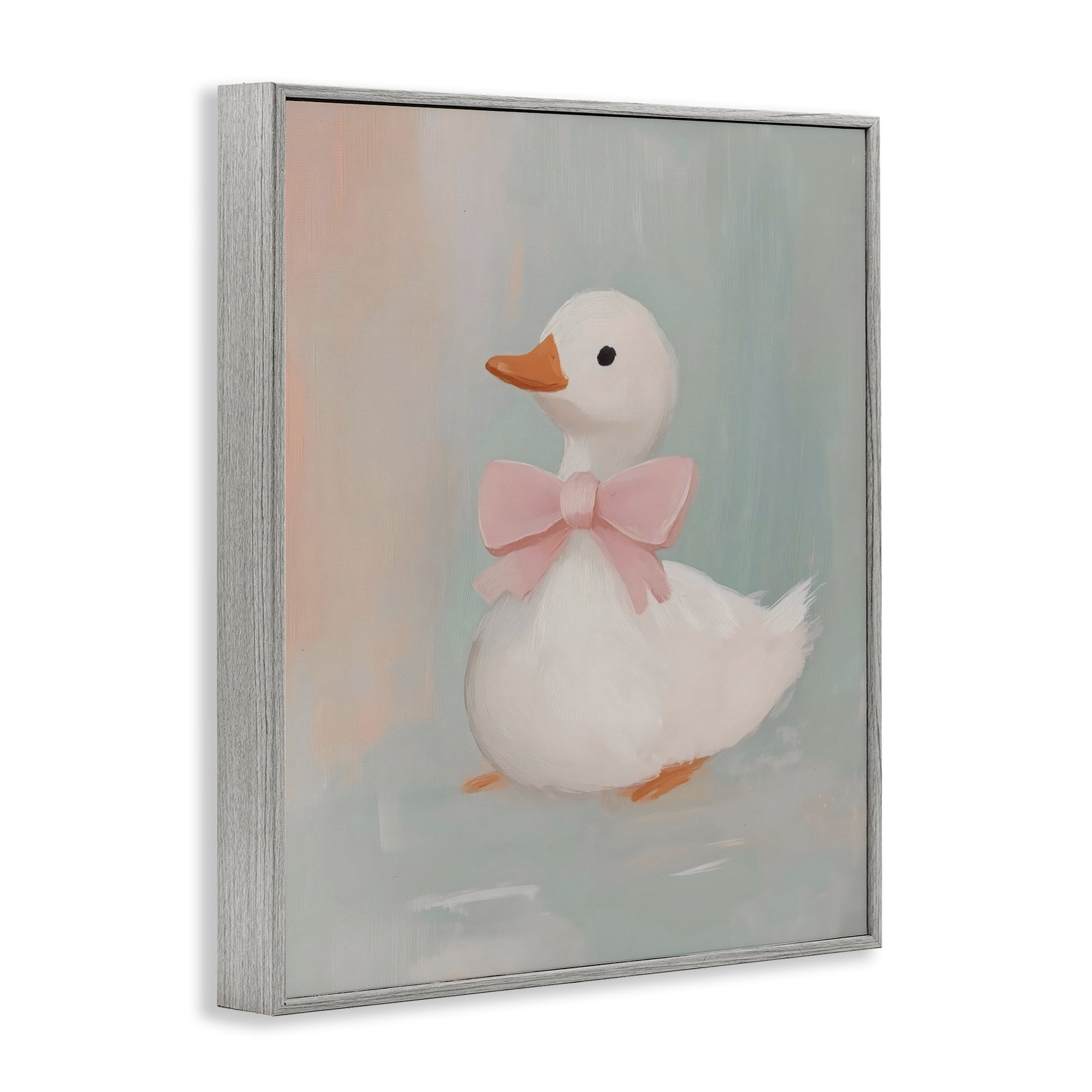 Stupell Industries Duckling Portrait with Bow Gray Framed Giclee Art, design by The Prints Vibe