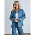 thumbnail image 4 of Womens Oversized Jean Jacket Casual Long Sleeve Button Down Denim Jacket Fall Coat Blue M, 4 of 9